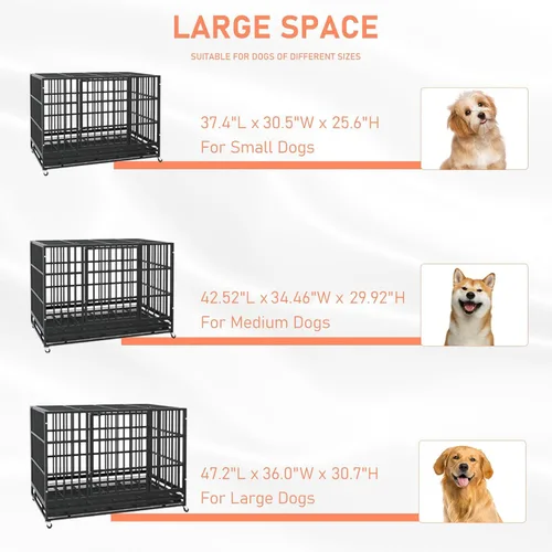 Vista 5 de LEMBERI - Jaula para perro indestructible y resistente de 48/38 pulgadas, a prueba de escapes con ruedas bloqueables, doble puerta para evitar