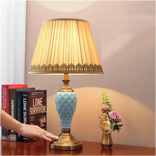 Vista 4 de JITEM Lámpara de Mesa American Country Lámpara de mesa con interruptor de botón Sala de estar Dormitorio de cerámica E27 lámpara de escritorio
