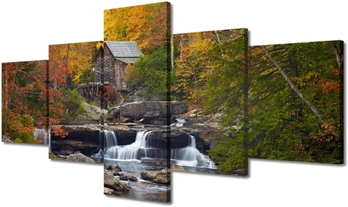 Vista 47 de TUMOVO 5 piezas de arte en lienzo para pared, hermoso castillo de piedra de cisne con paisajes naturales de selva al atardecer, paisajes naturales