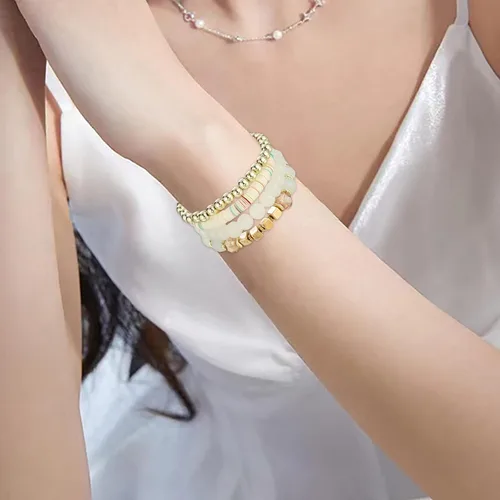 Vista 5 de Pulseras apilables de cuentas para hombre y mujer juego de pulseras elásticas multicapa joyería multicolor reloj de correa de cuero para hombre