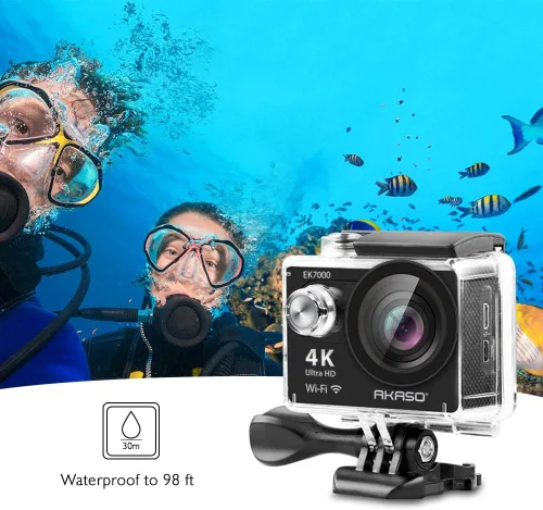 Vista 4 de AKASO EK7000 4K Cámara de acción Ultra HD Cámara subacuática 170 grados gran angular 98FT Cámara impermeable Control remoto negro