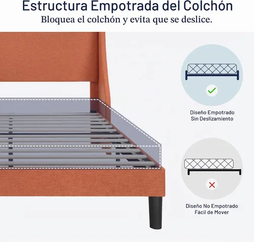 Vista 6 de Allewie Marco de cama de plataforma moderna, tamaño matrimonial con respaldo de orejas, tapizado, con cabecera, soporte de listones de madera, base