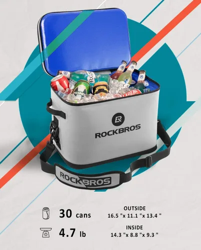 Vista 3 de Rock BROS - Enfriador suave con aislamiento para 30 latas a prueba de fugas, impermeable, de lados suaves, para campamento, pesca, viajes por