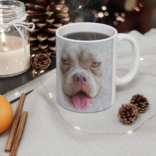 Vista 4 de Funny Gifts - Taza de café de cerámica blanca con diseño de perro American Bully de 11 onzas