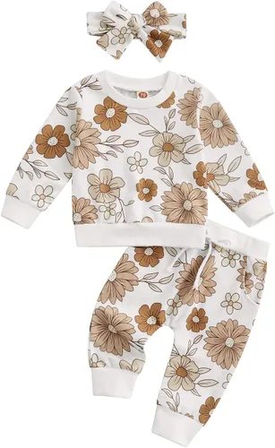 Vista 9 de Kaipiclos Ropa de Otoño e Invierno para Bebé Niña Conjunto de Sudadera para Niña Pequeña Sudadera con Estampado Floral Camisa de Manga Larga Top