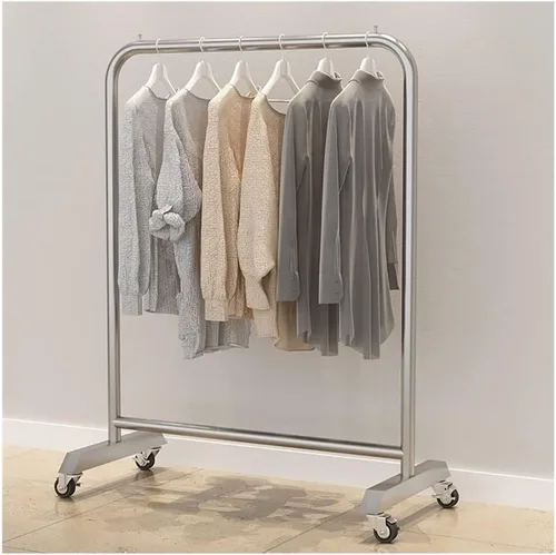 Vista 2 de Perchero de ropa estándar, organizador de ropa con ruedas, estante de ropa independiente, perchero resistente (color plateado, tamaño: A)