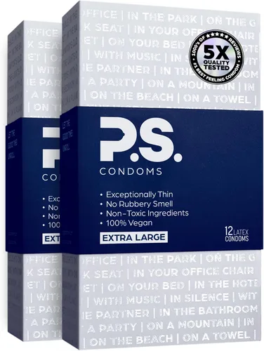 Vista 13 de PS Preservativos de látex excepcionalmente finos para hombres, inodoros y 100% veganos, condón lubricado ultrafino, 40% más delgado y transparente