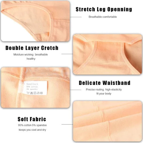 Vista 5 de Senllori Ropa interior de algodón para mujer, cintura alta, control de abdomen, bragas para mujer, talla grande, paquete múltiple