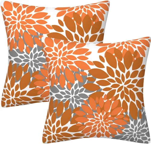 Vista 18 de Juego de 2 fundas de almohada decorativas de dalia azul marino, rojo, gris, dalia floral, para interiores y exteriores, funda de almohada de Floral 1