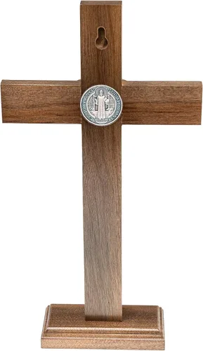 Vista 3 de Intercession Crucifijo de cruz de madera para pared y mesa (plata antigua, 10 pulgadas)