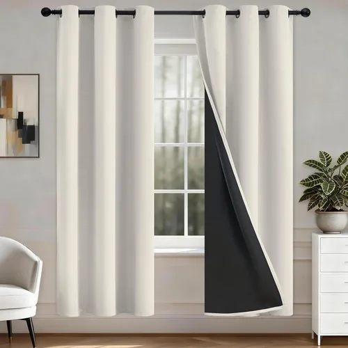 Vista 16 de COSVIYA Cortinas opacas 100% beige Biscotti para dormitorio, juego de 2 paneles de 63 pulgadas de largo, bloqueo de luz completa, aislamiento