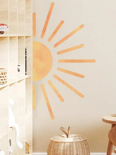 Vista 3 de Calcomanía de pared para niños, calcomanías de sol amarillo grande, decoración de sol y nubes, decoración de pared de sala de juegos, calcomanías