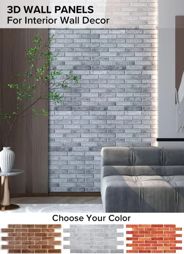 Vista 5 de Panel de pared 3D, ladrillo sintético fundido de PVC, 50 pies cuadrados para cobertura interior de pared completa, diseño resistente al calor