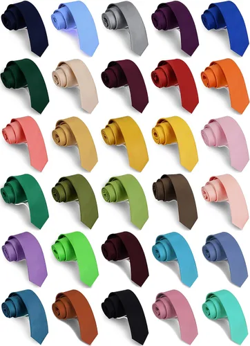 Vista 7 de GUSLESON Corbata delgada de color sólido de 2.4" (6cm) para hombres
