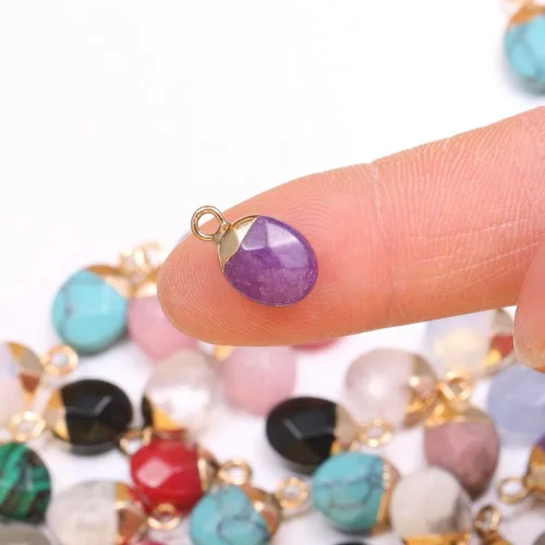 Vista 7 de 10 dijes de ágata de piedra natural, forma oblata de ágata facetada, dijes de cuarzo para bricolaje para hacer collares o joyas
