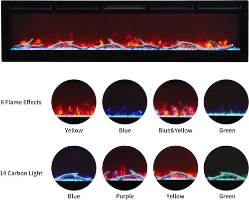 Vista 8 de EDYO LIVING Chimenea eléctrica de 50 pulgadas empotrada y montada en la pared y lineal con temporizador, control remoto, color de llama ajustable