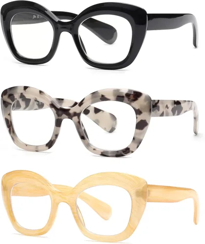 Vista 8 de JM Gafas de lectura con ojo de gato para mujer, lectores de computadora con bloqueo de luz azul con bisagra de resorte Spring Hinge,One Piece Nose