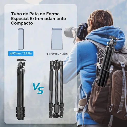 Vista 2 de SmallRig AP-10 Trípode de cámara de fibra de carbono de 52.4 pulgadas máx. Carga útil 11lb Cabezal de bola de 360°, monopie desmontable, ligero