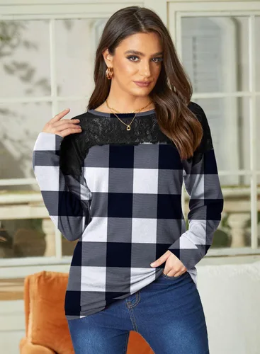 Vista 4 de For G and PL Sudadera elegante de manga larga y con encaje negro para mujer