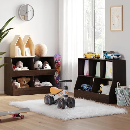 Vista 8 de DINZI LVJ Organizador de almacenamiento para juguetes, estantería para niños, gabinete de almacenamiento de juguetes de madera, estantería