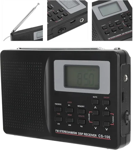 Vista 6 de Radio portátil AM FM SW, mini FM AM SW MW receptor Vintage Pocket Radio, CS 106 Radio de banda completa con auriculares para regalos Familia