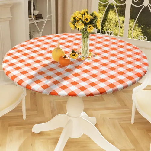 Vista 44 de Smiry - Mantel redondo de picnic de vinilo elástico impermeable con respaldo de franela, mantel de vinilo ajustable para mesas de 31-35 pulgadas