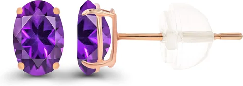 Vista 2 de Aretes ovalados de plata de ley 925 maciza chapados en oro de 0.236 x 0.157 pulgadas con piedra natal genuina para mujer Aretes de tuerca Amatista