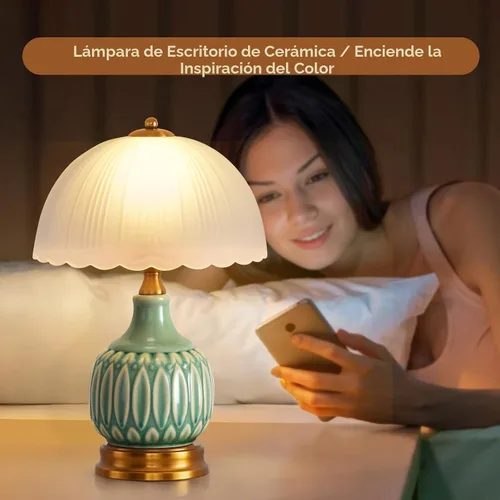 Vista 5 de Lámpara Vintage para Sala de Estar, Lámparas de Mesa de Cerámica Modernas de 16" para Dormitorio, Lámparas Tradicionales Retro de Mesita de Noche