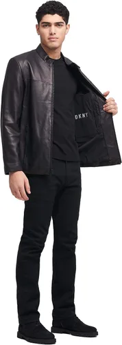Vista 4 de DKNY Chaqueta moderna de cuero de cordero para hombre