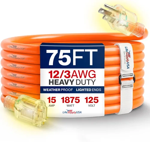 Vista 48 de Cable de extensión SJT de 12/3 300 V con luz LED para uso en interiores y exteriores con enchufe con iluminación LED Amarillo