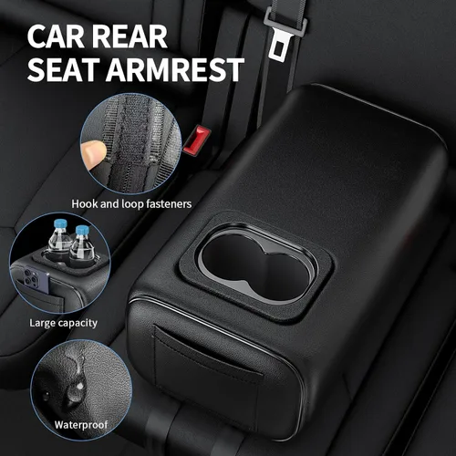 Vista 3 de Reposabrazos universal para automóvil de dos filas con caja de consola y portavasos para asiento trasero, reposabrazos de segunda fila