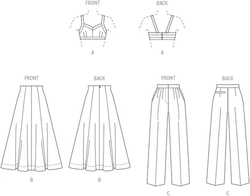 Vista 4 de Vogue Misses' - Brasier forrado, falda acampanada y pantalones con patrón de costura, código de diseño V1961, tallas 4-6-8-10-12