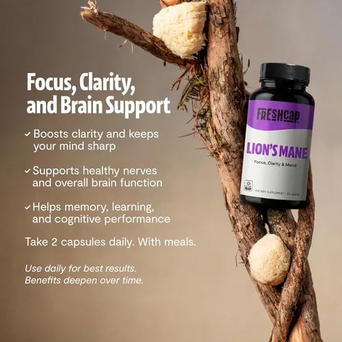 Vista 6 de FreshCap Mushrooms Paquete de rendimiento (cápsulas de melena de león y cápsulas Cordyceps)