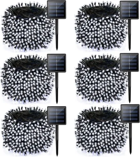 Vista 22 de Paquete de 2 tiras de luces solares de 480 LED para exteriores, luces solares súper largas de Navidad de 170 pies para exteriores con 8 modos