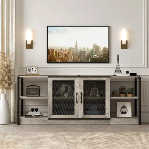 Vista 8 de IDEALHOUSE Soporte de TV para TV de más de 65 pulgadas, gabinete de consola de medios de entretenimiento industrial, soporte de TV