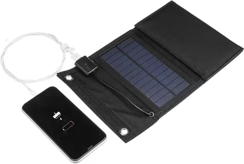 Vista 7 de Panel solar portátil de 20 W, carga de emergencia al aire libre, impermeable, plegable (salidas USB de 5 V/1.2 A) (camuflaje de 15 W)