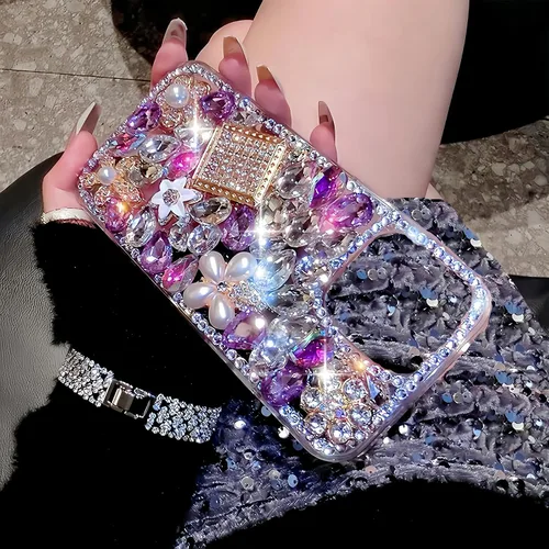 Vista 4 de Compatible con iPhone 6/6S/7/8 Bling Glitter Case Luxury Cute Sparkle Rhinestone Diamond Femenino Funda protectora para mujeres y niñas, color morado