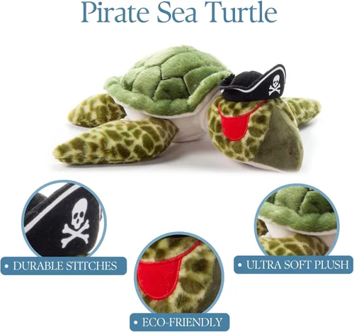 Vista 6 de The Petting Zoo Peluche de tortuga marina, regalos para niños, animales pirata, tortuga marina pirata, juguete de peluche de 14 pulgadas