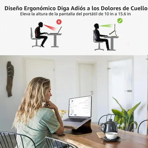 Vista 3 de SAMDI Soporte de madera para computadora de escritorio, soporte para laptop, soporte de computadora de refrigeración de madera, adecuado