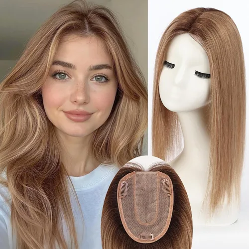Vista 18 de HAIRCUBE Pelucas de cabello humano 100% con flequillo, densidad 150%, base de seda, clip en la parte superior, pelucas de cabello superior