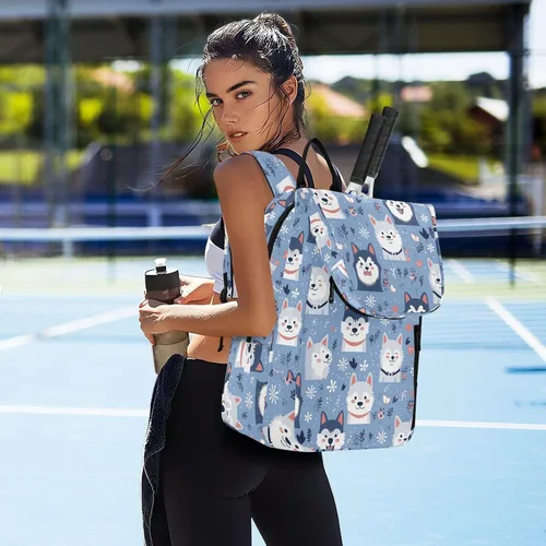 Vista 7 de Bolsa de tenis y bádminton linda y resistente y sencilla con cremallera azul, bolsa de tenis para hombres y mujeres, bolsa deportiva para raquetas