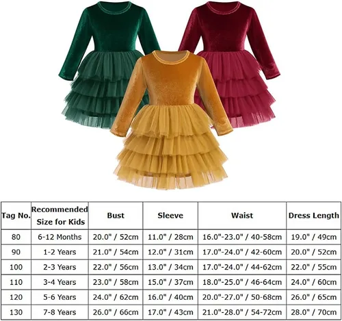 Vista 6 de Vestido de terciopelo de Navidad para niñas pequeñas, vestido de tul con volantes, vestido de fiesta, otoño, invierno, boda, Navidad, vacaciones
