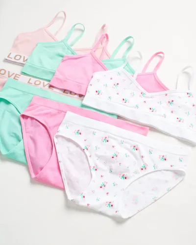 Vista 2 de Sweet Sassy Conjunto de brasier de entrenamiento para niñas 8 piezas sin costuras bralette y ropa interior de bikini