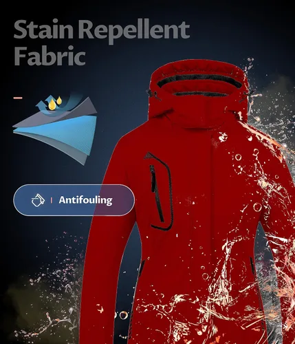 Vista 4 de CREATMO US Chaqueta de esquí impermeable de montaña para mujer, resistente al viento, chaqueta de snowboard cálida para invierno