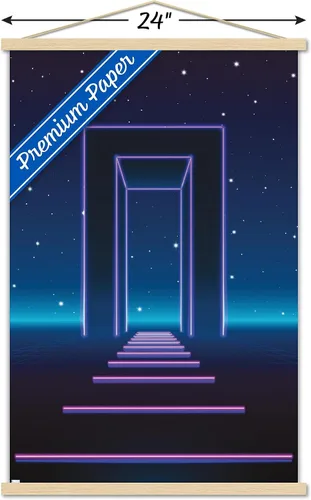 Vista 3 de Trends International Póster geométrico de pared de neón, 22.37 x 34.00 pulgadas, paquete de impresión premium y colgador de madera de haya