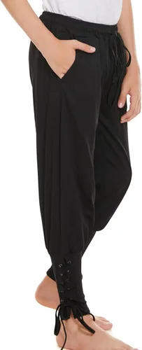 Vista 3 de Pantalones de pirata medievales con banda al tobillo para niños disfraz de pirata vikingo disfraz de Halloween para cosplay pantalones góticos a