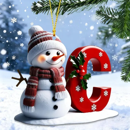 Vista 8 de Adornos de muñeco de nieve de Navidad, linda decoración de árbol de Navidad en forma de letra personalizada colgante, adorno colgante de bricolaje