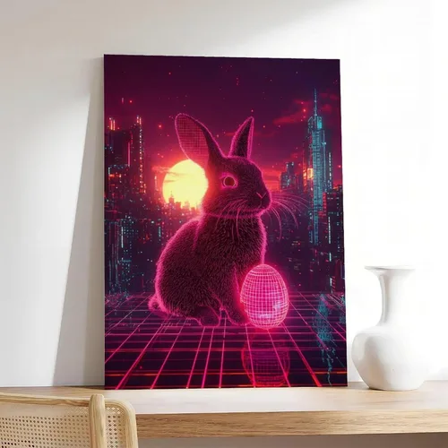 Vista 7 de Synthwave Easter Bunny Art – Neon Cyber Rabbit with Retro Easter Egg – Vaporwave 80s Sci-Fi Wall Print – Aesthetic Outrun Decor for Gamers & Retro