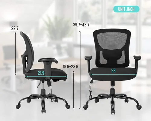 Vista 3 de Silla de oficina, silla de escritorio ergonómica con soporte Lumar, silla giratoria para juegos con reposabrazos ajustable, malla transpirable
