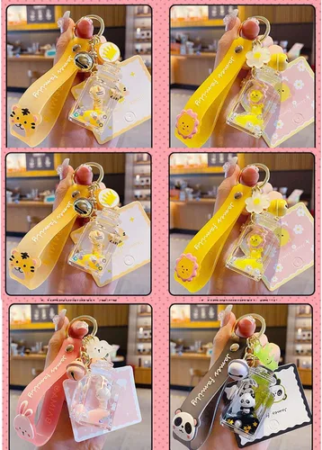 Vista 7 de ICI-Rencontrer - Bonita mochila flotante de animales para niños, niñas, mujeres, bolsa de acrílico, llavero líquido